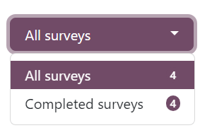 The 'All surveys' drop-down menu opened on the 'See results' page of the NightPOS Surveys app.