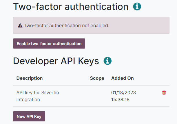 creation of an NightPOS external API key for an NightPOS user