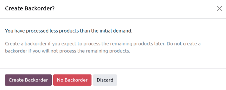 The Create Backorder pop-up window.