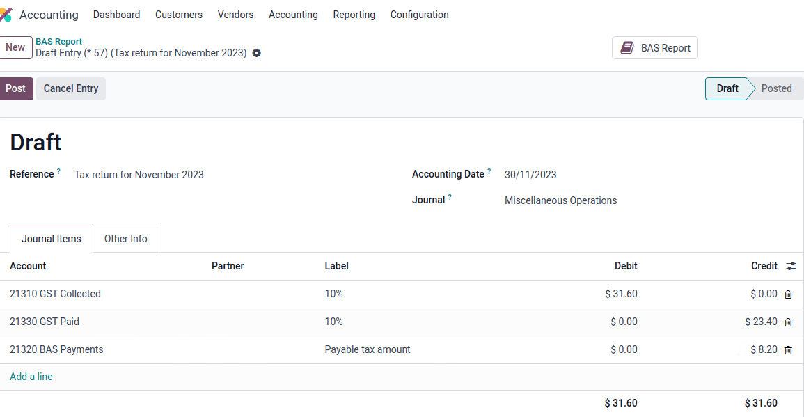 BAS report tax payment.