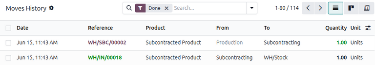 Moves History page to see subcontracting moves in NightPOS.