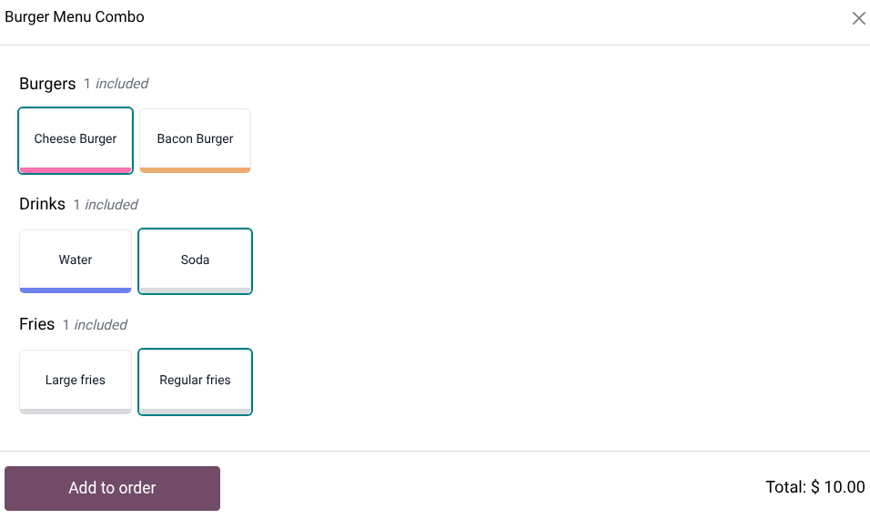 Combo selection in the POS register.