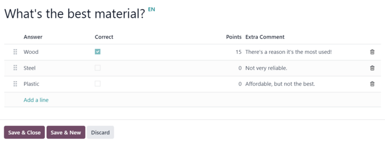 The Create Questions pop-up window on an event-specific track quiz in the NightPOS Events app.