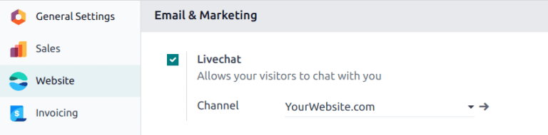 View of the settings page and the live chat feature for NightPOS Live Chat.
