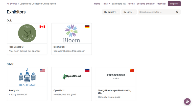 Event exhibitors on the website in NightPOS Events.