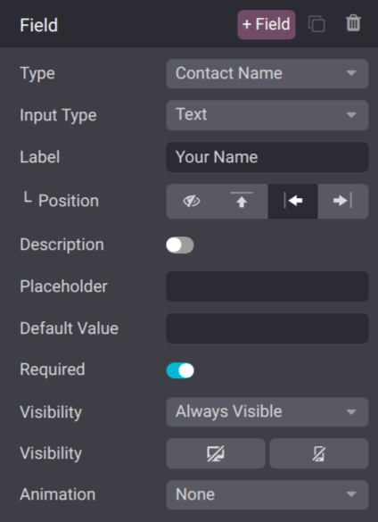 The field configuration settings on an NightPOS website.