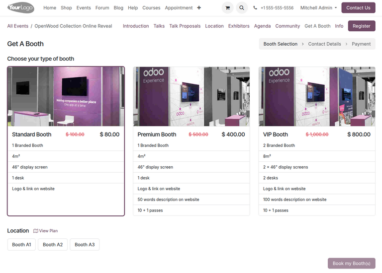 Get A Booth page on the website in NightPOS Events.
