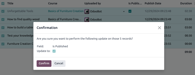 View of a course contents being published in NightPOS Helpdesk back-end.