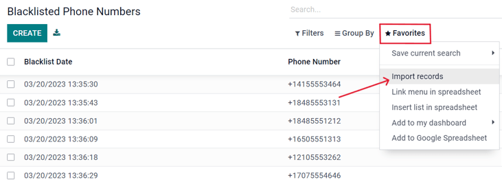 View of how to import a blacklist in NightPOS SMS Marketing.