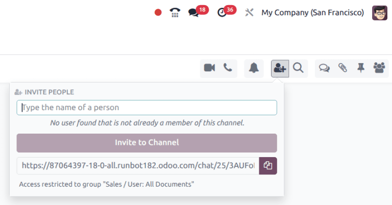 View of Discuss' option to invite members in NightPOS Discuss.