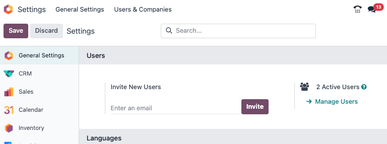 View of the settings page emphasizing the manage users field in NightPOS.