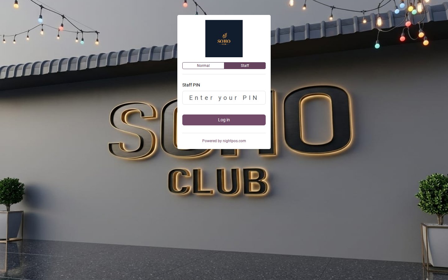 NightPOS cashier login — SOHO Club Phuket