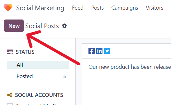 New button on the Social Posts page in the NightPOS Social Marketing application.