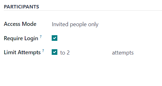 The Participants section of the Options tab on a survey form in NightPOS Surveys.