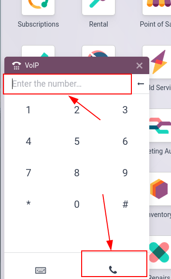 Connecting to a conference extension using the NightPOS VoIP widget.