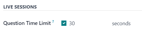 The Live Session question time limit option for questions in the NightPOS Surveys application.