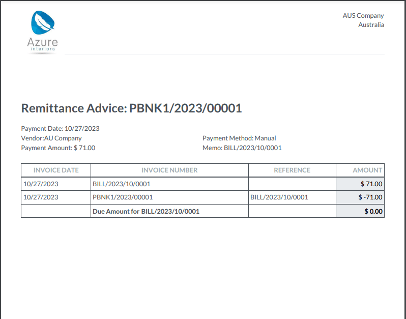 Remittance advice example.