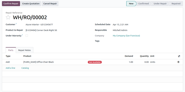 Repair order form in NightPOS Repairs.