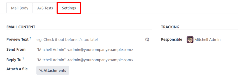 View of settings tab in NightPOS Email Marketing app, without campaign setting activated.