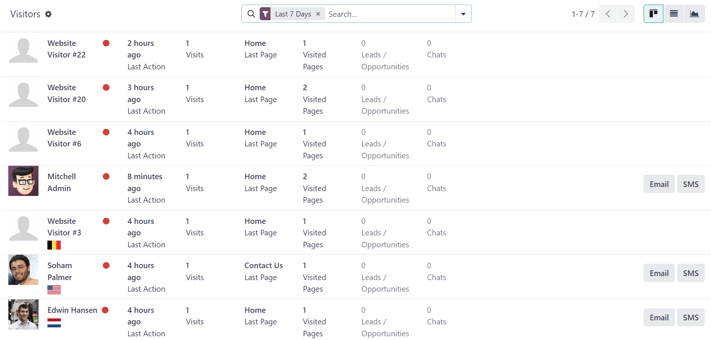 View of the Visitors page in the NightPOS Social Marketing application.