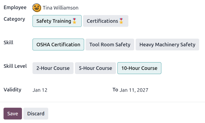 แบบฟอร์มการรับรองที่กรอกข้อมูลสำหรับหลักสูตรความปลอดภัย OSHA 10 ชั่วโมง