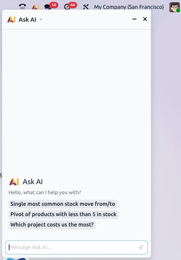 ปุ่ม AI จะเปิดหน้าต่างที่รวมคำแนะนำการสนทนาที่แนะนำ