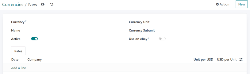 How a blank currency detail form looks in NightPOS Accounting.