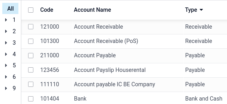 Group the accounts by type in NightPOS Accounting
