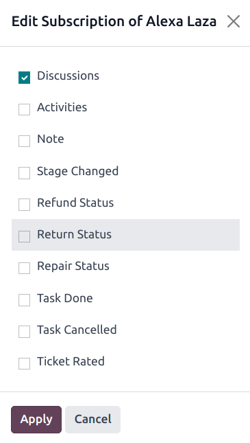 หน้าต่างแก้ไขการสมัครรับข้อมูลบนตั๋ว Helpdesk