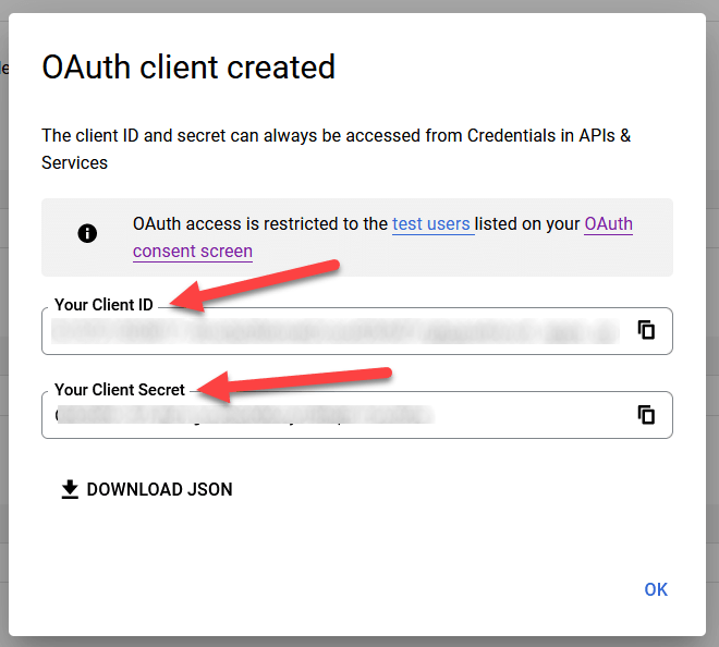 ID ลูกค้าและรหัสลูกค้าสำหรับ Google OAuth