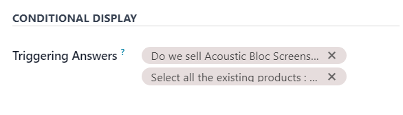 The Conditional Display section of the options tab in the NightPOS Surveys application.