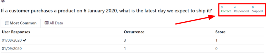 Sample of a 'correct' indicator on the 'See results' page in the NightPOS Surveys application.