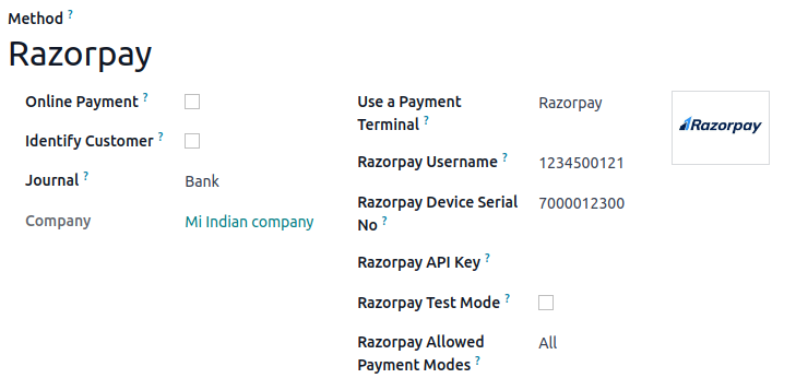 แบบฟอร์มการเชื่อมต่อ Razorpay