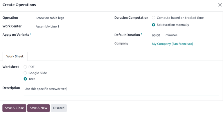 กรอกหน้าต่างป๊อปอัป Create Operations