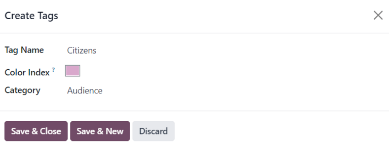 แบบฟอร์มป๊อปอัป Create Tags ที่แสดงพร้อมกับเมนูกรองแบบดรอปดาวน์บนหน้า Talks