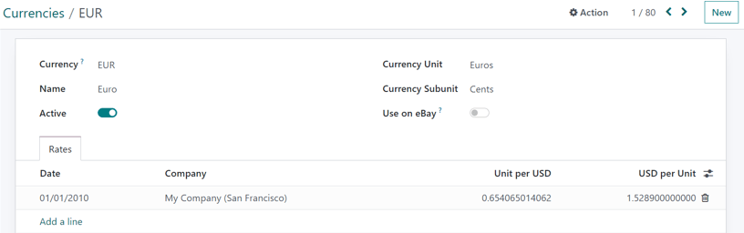 How a currency detail form looks in NightPOS Accounting.