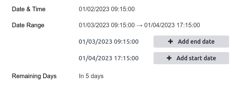 ตัวอย่างฟิลด์วันที่และเวลาที่มีวิดเจ็ตต่างกัน