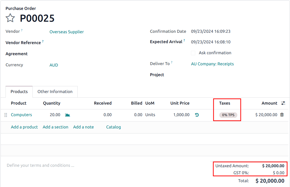 การตั้งค่าภาษี 0% TPS ในใบสั่งซื้อ