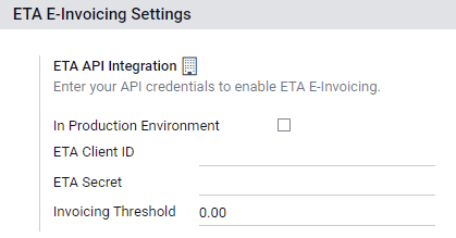 Configuration of the ETA E-Invoicing credentials in NightPOS Accounting