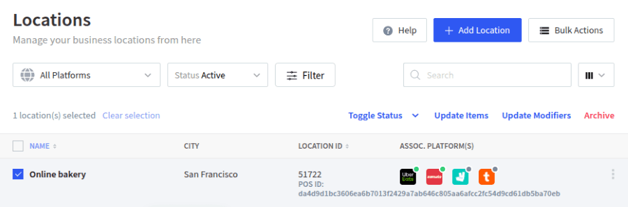 ปุ่ม Request to go live ในแท็บ Locations ของบัญชี Atlas
