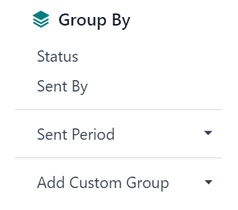 View of the Group By drop-down menu on the NightPOS Email Marketing application.