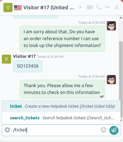 มุมมองผลลัพธ์จากการค้นหา Helpdesk ในการสนทนาไลฟ์แชท
