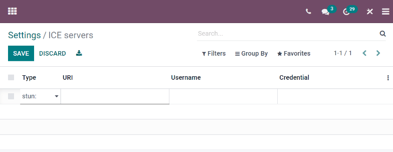 The "ICE servers" page in NightPOS.