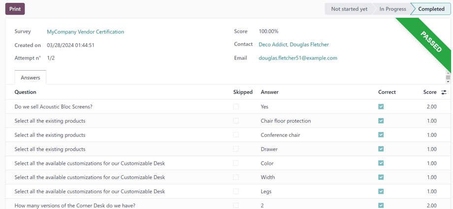 An individual participant's detail form in the NightPOS Surveys application.