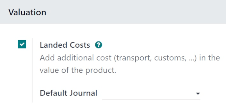 ฟีเจอร์ Landed Costs และฟิลด์สมุดรายวันเริ่มต้นที่เกิดขึ้นในการตั้งค่าคลังสินค้า