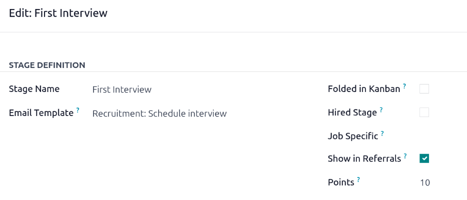เทมเพลตอีเมล Recruitment: Schedule Interview ที่แสดงในฟิลด์ Email Template