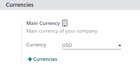 How the main currency feature appears on settings page in NightPOS Accounting.