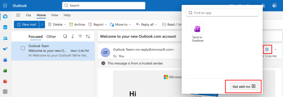 ปุ่ม Apps ใน Outlook