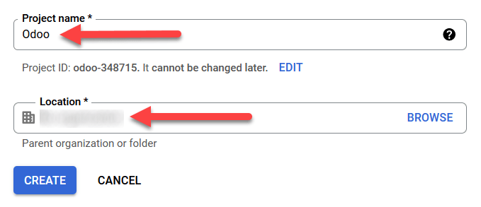 ชื่อโปรเจ็กต์และที่ตั้งสำหรับ Google OAuth
