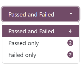 The 'Passed and Failed' drop-down menu on the 'See results' page of the NightPOS Surveys app.